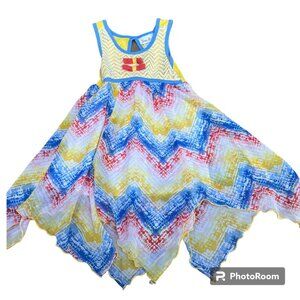 Jona Michelle girl 3T Yellow Red Blue Chevron Dress Lace Top Sleeveless Sundress